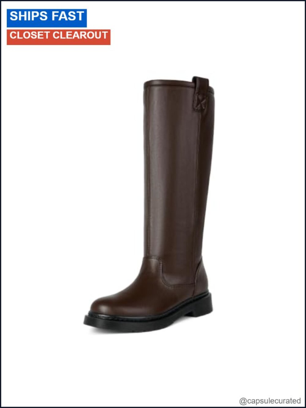 Knee High Boots Women Retro Round Toe 3cm Block Heel Pull On PU
